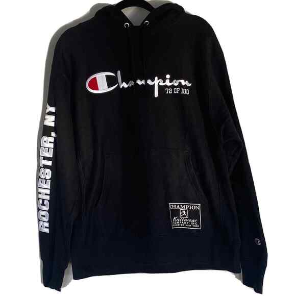 Champion Hoodie Men's Large Black Reverse Weave Knickerbocker Hoodie 72/100 - Picture 1 of 12